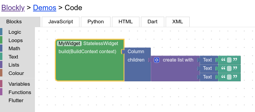 A Stateless widget with a Column of Text widgets