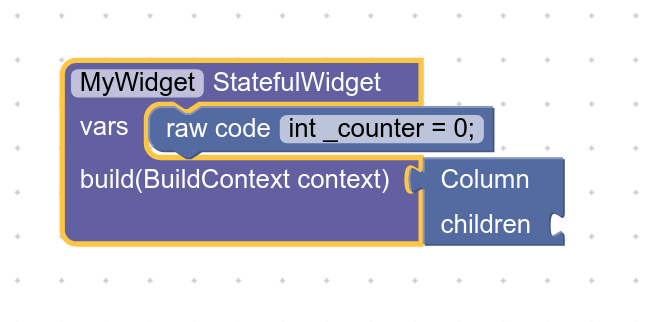 A Stateful widget represented in Blockly blocks