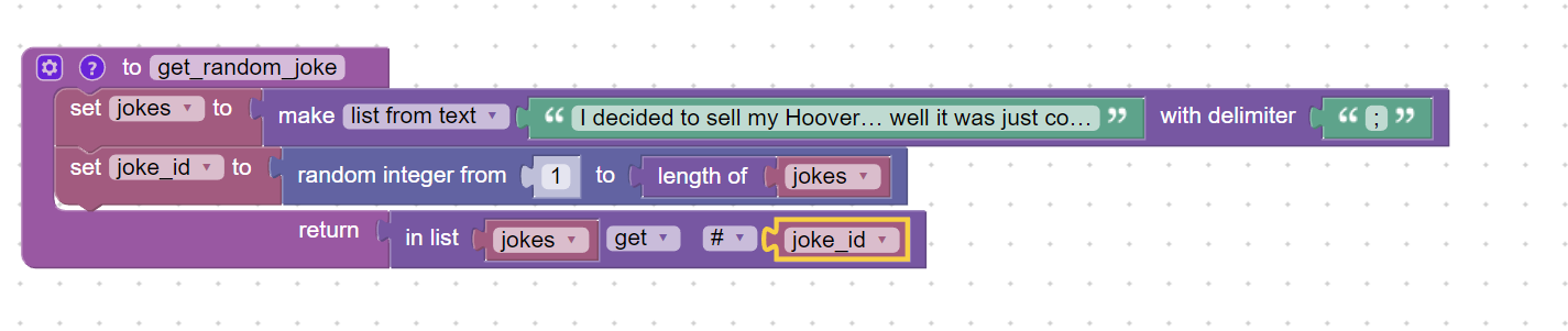 A function to retrieve a randomjoke from the list of jokes