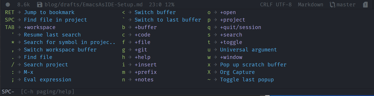 Doom emacs menu subsystem