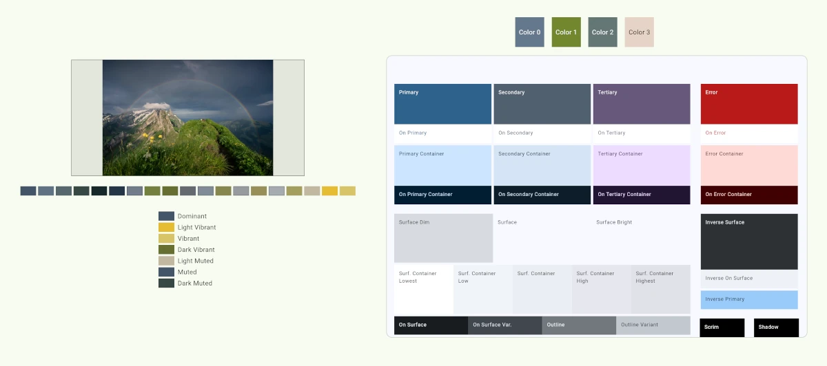 Side by side of palette_generator and material_color_utilities