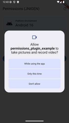 Android device displaying the permissions prompt